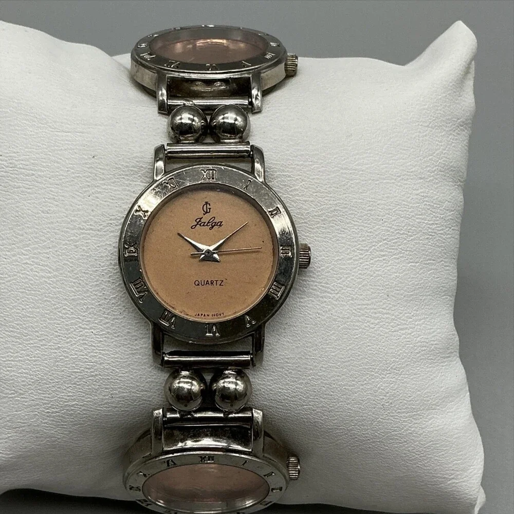 Vintage Jalga Womens Watch 25mm Bronze Dial Silver Tone Penny Coin Band 8.5